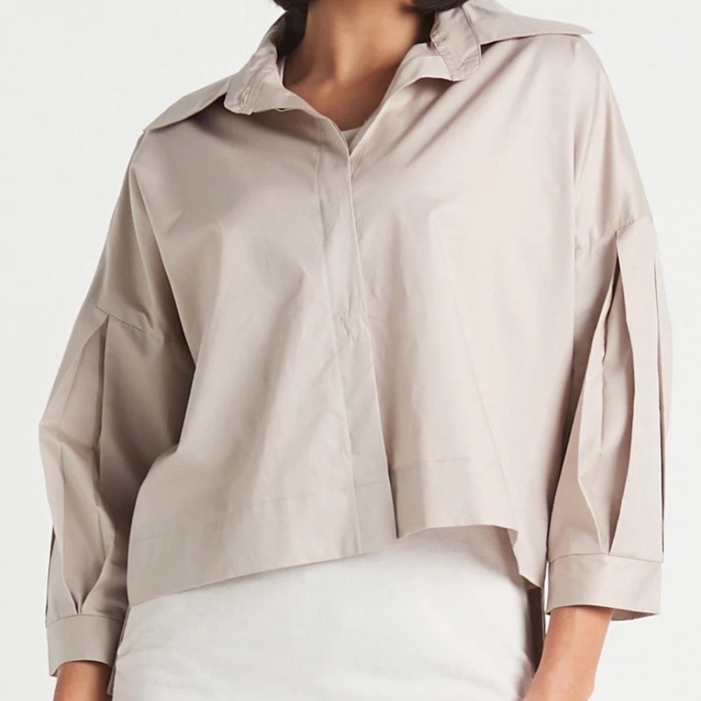PLANET by Lauren G Cotton Pleated Sleeve Shirt Size 1